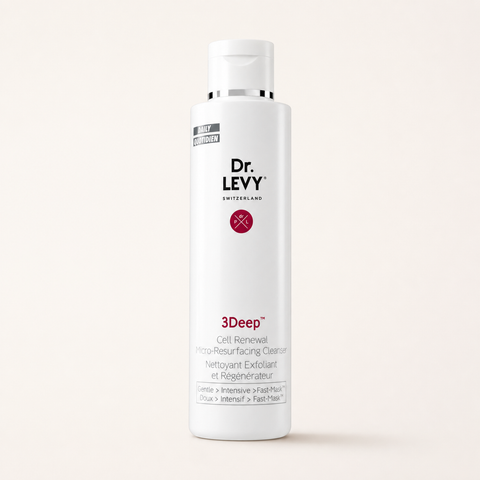 Dr Levy 3DEEP Cleanser on a warm cream background