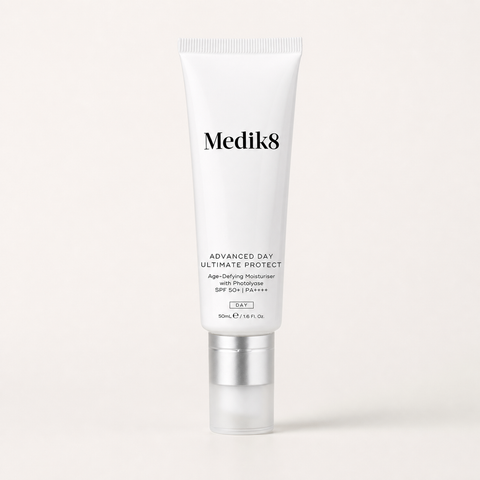 Medik8 Advanced Day Ultimate Protect SPF50 on a warm cream background