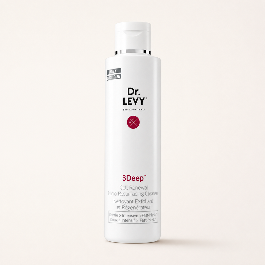 Dr Levy 3DEEP Cleanser on a warm cream background