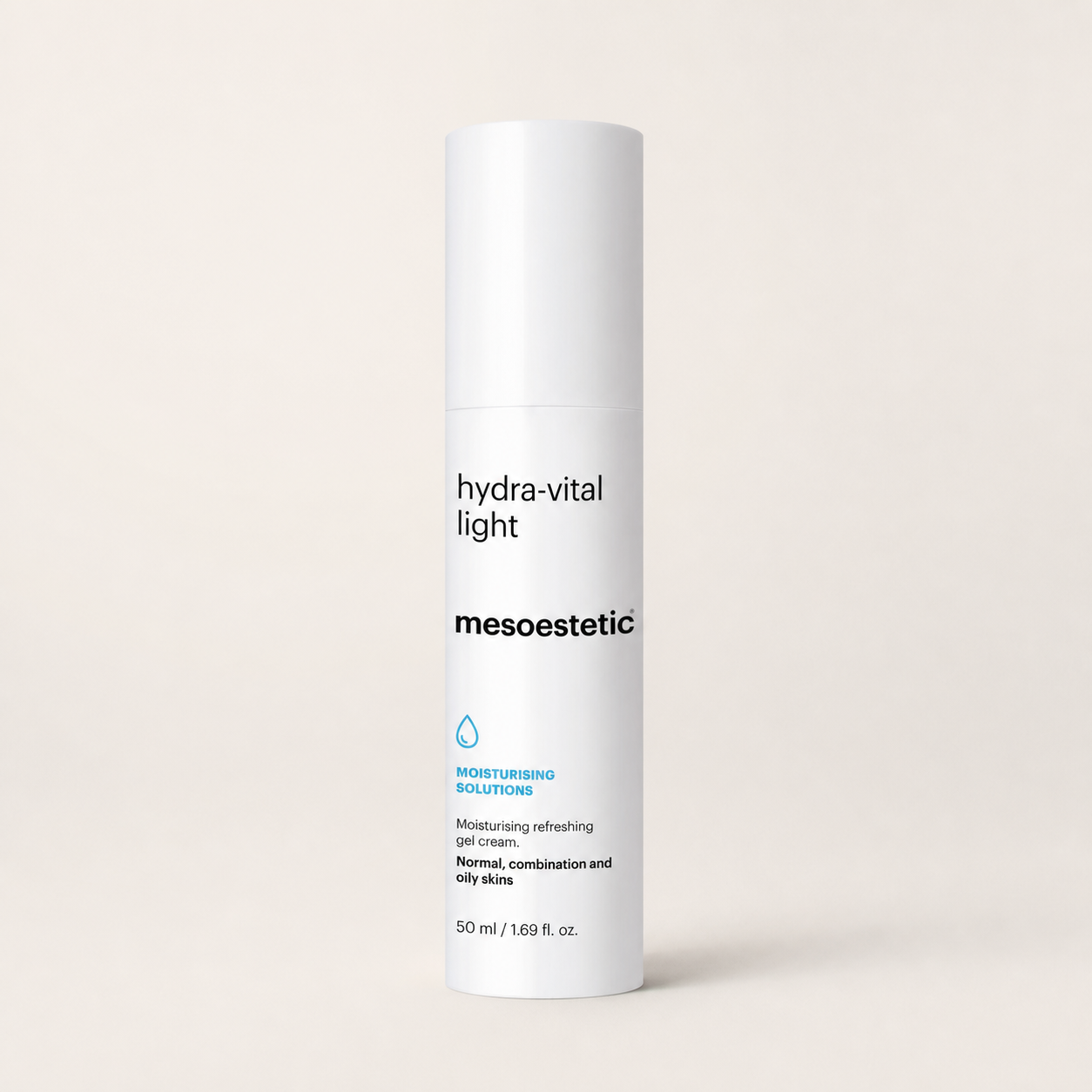 Mesoestetic Hydra-Vital Light on a warm cream studio background