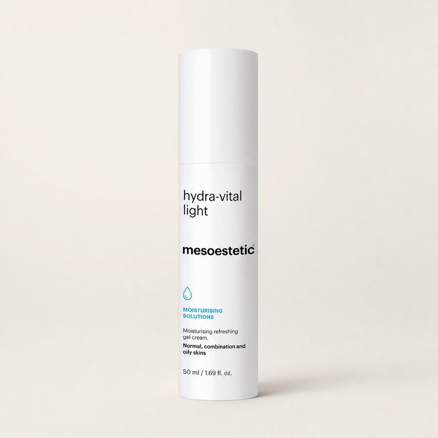 Mesoestetic Hydra-Vital Light on a warm cream studio background