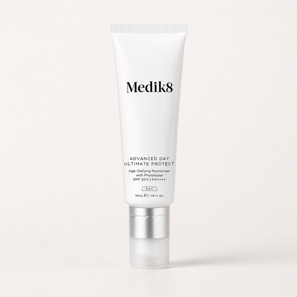 Medik8 Advanced Day Ultimate Protect SPF50 on a warm cream background