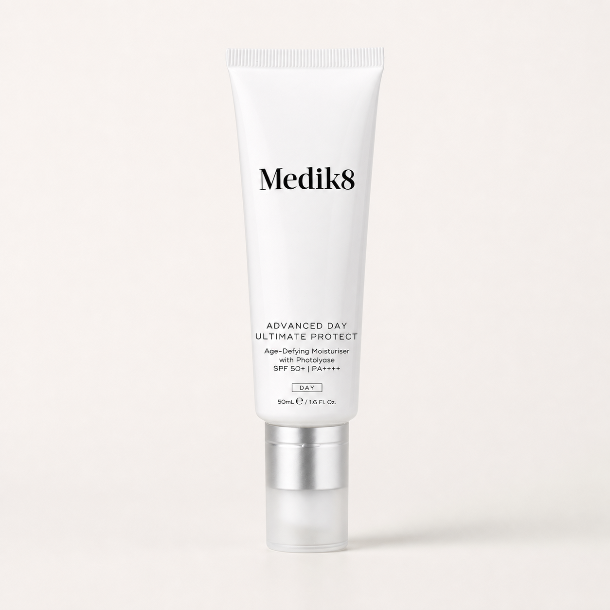 Medik8 Advanced Day Ultimate Protect SPF50 on a warm cream background