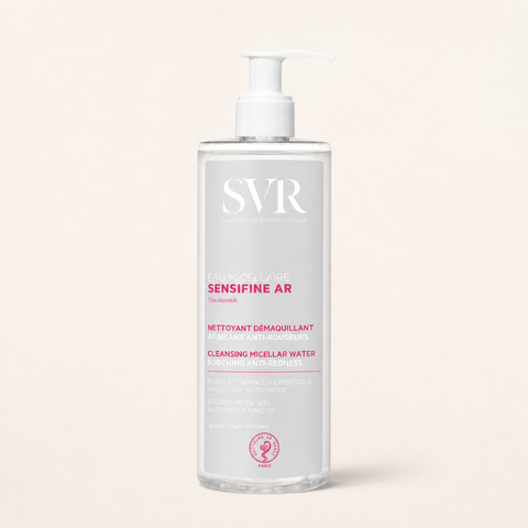 SVR Sensifine AR Micellar Water on a warm cream background